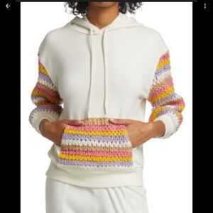 Alice + Olivia White Multicolor Knit Striped Hoodie